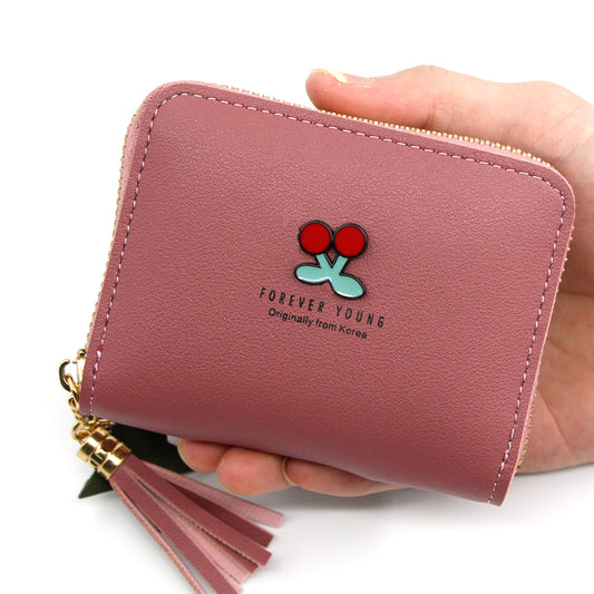 Ladies Wallet Short Cartoon Cute Cherry Clutch Bag Little Girl Coin Purse Zipper Bag