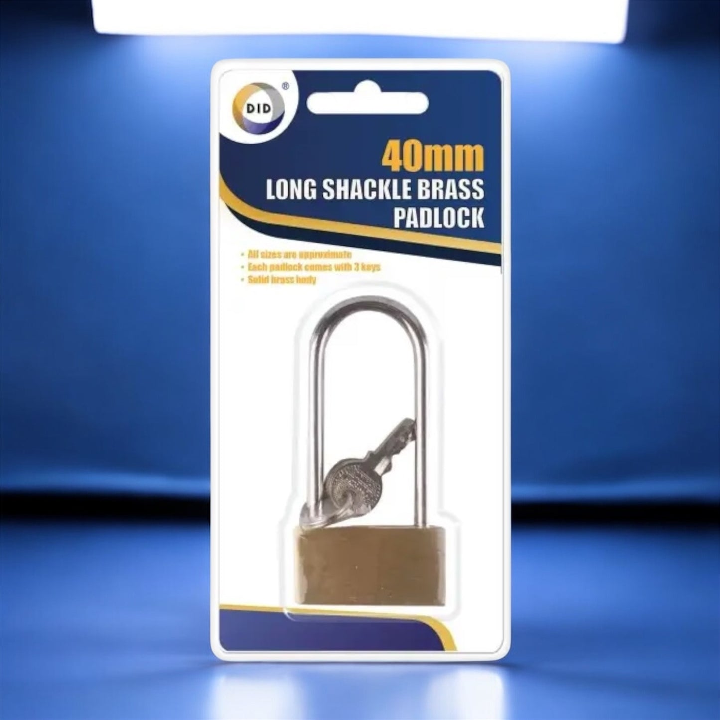 40mm Long Shackle Brass Padlock – Secure Lock with 2 Keys for Lockers, Luggage & More