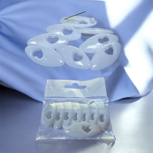 Wholesale White Oval Hijab Pins with Heart Design – 3.9cm | Bulk Hijab Accessories