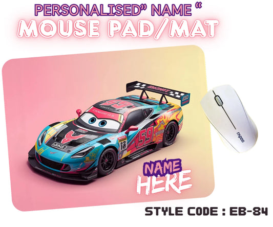 Personalised Racing Cars Mouse Mat | Pad | Custom Name Print | EB84–EB98 Designs