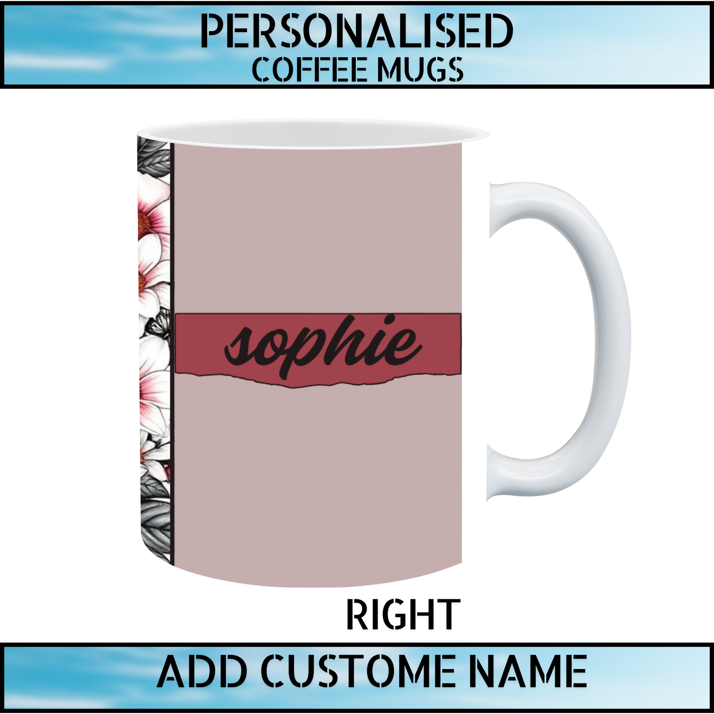 Floral Heart Initial Personalised Coffee Mug