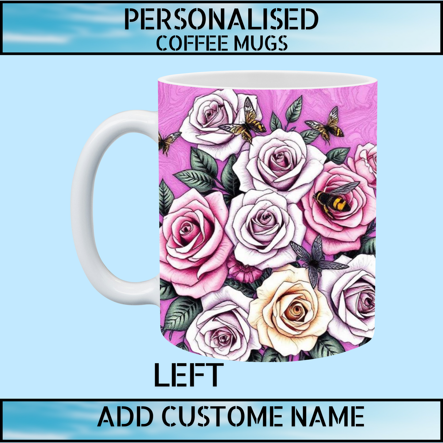 Flower Personalised Initial Name Coffee Mug