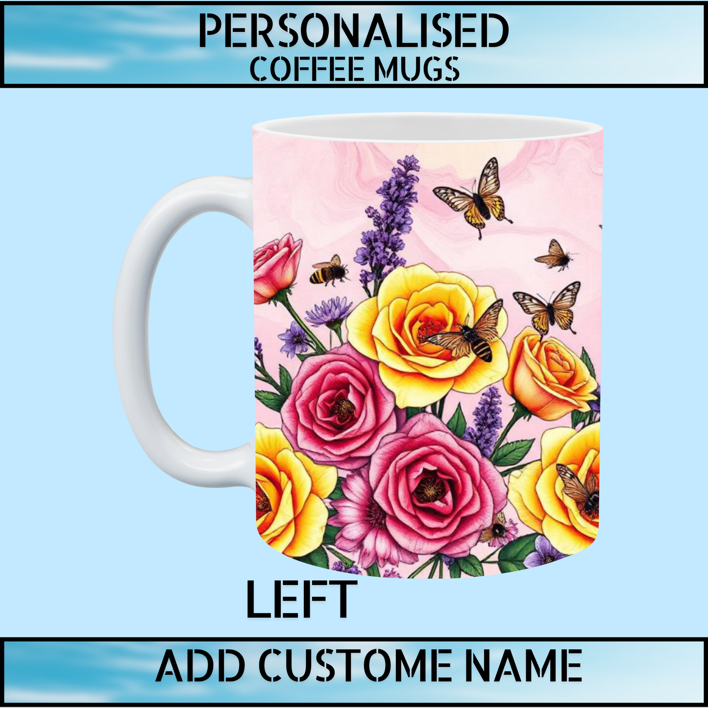Floral Design Personalised Initial Name Mug