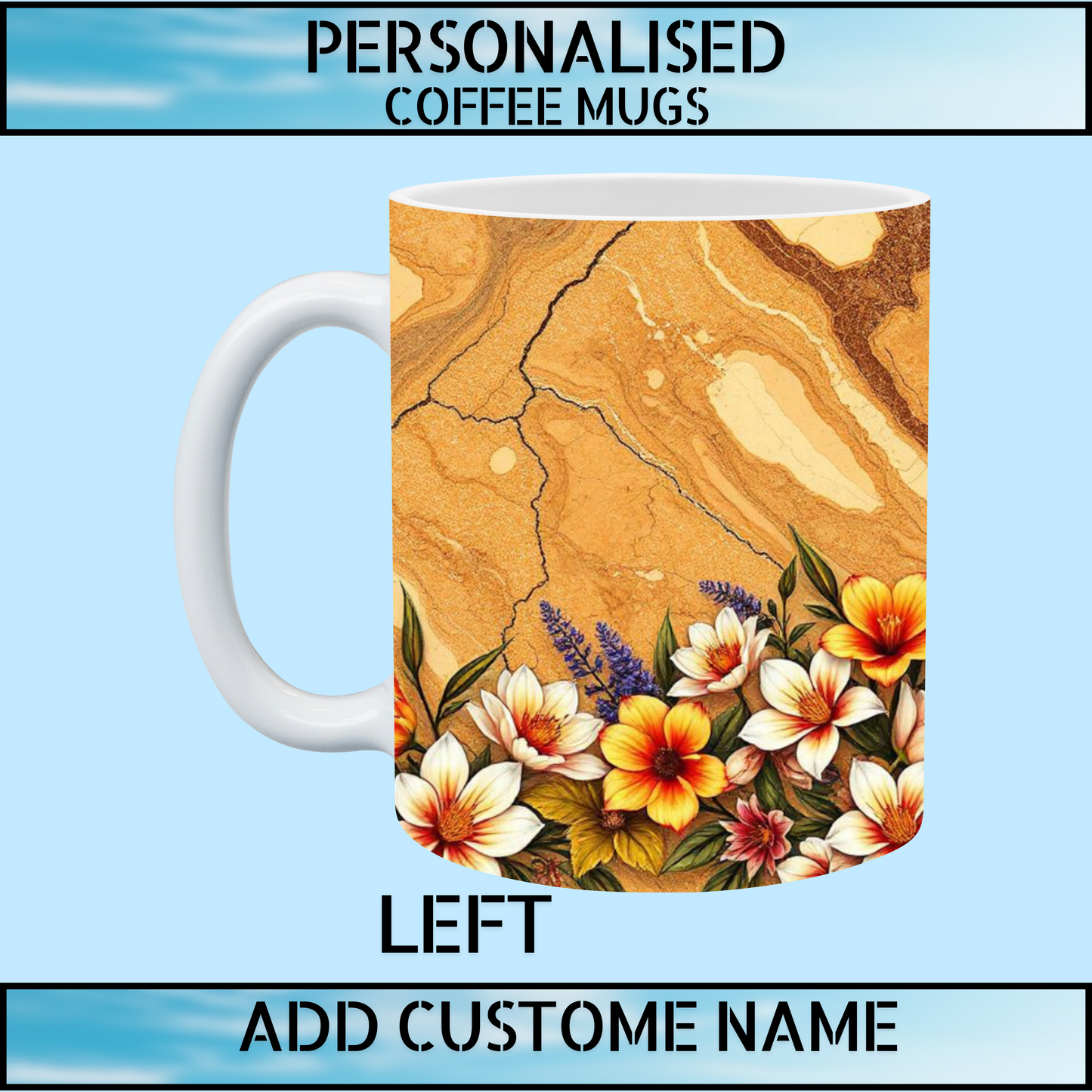 Caramel Marble & Floral Personalised Gift Coffee Mug