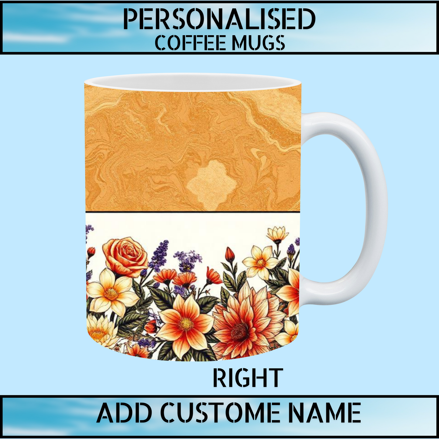 Personalised Initial Name Marble Floral Coffee Mug
