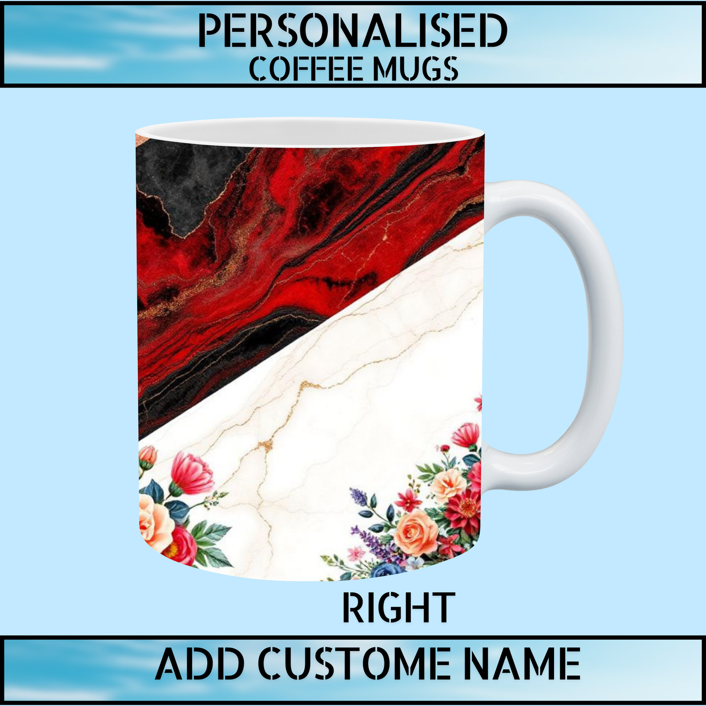 Classic Floral Art Personalised Name Coffee Mug