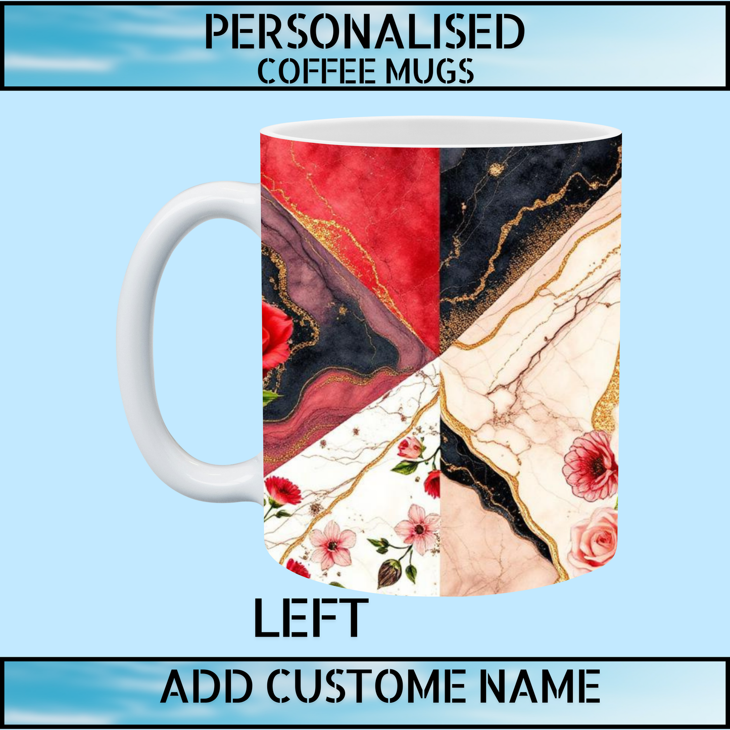 Floral & Marble Patterned Personalised Coffee Mug
