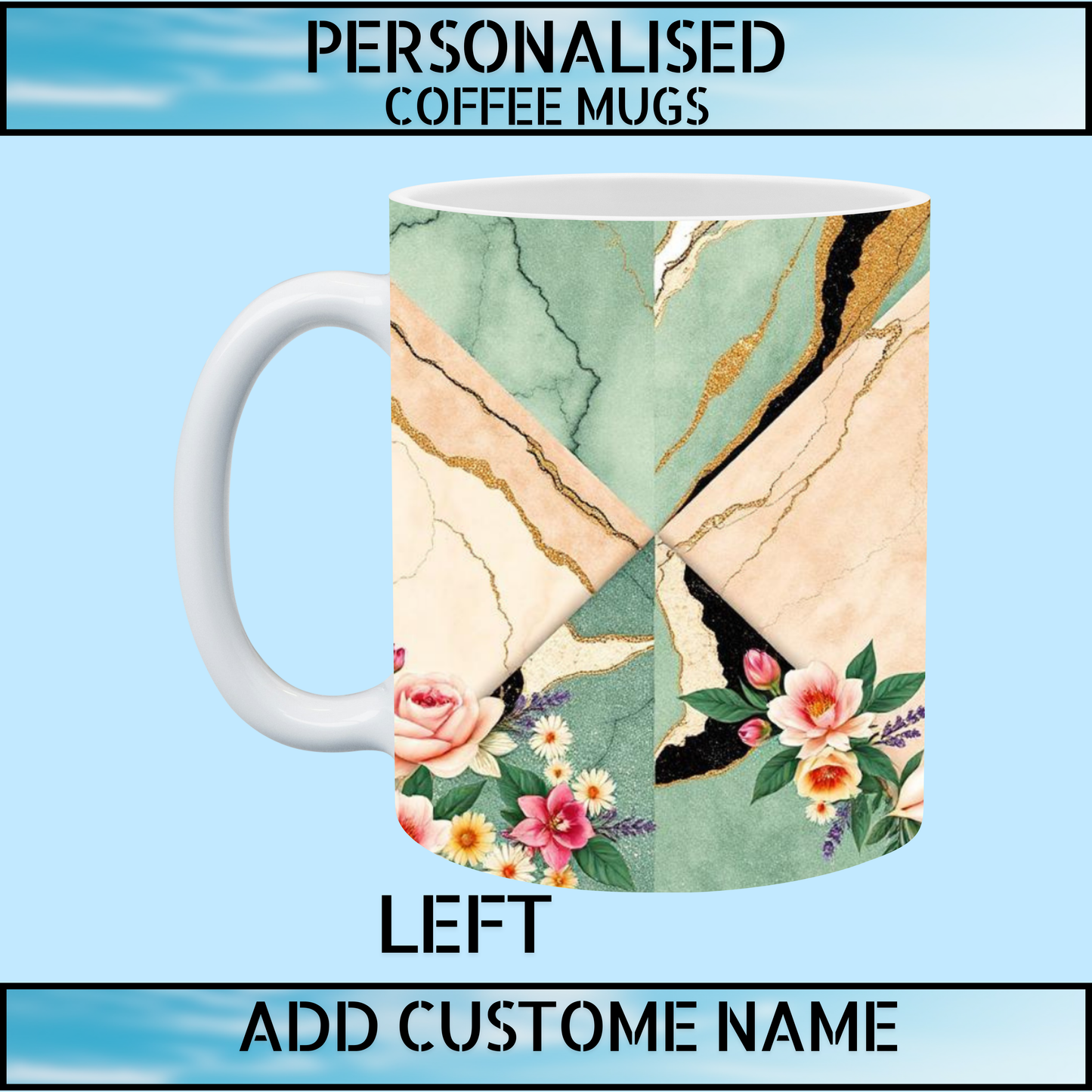 Personalised Gift Marble & Floral Coffee & Tea Mug