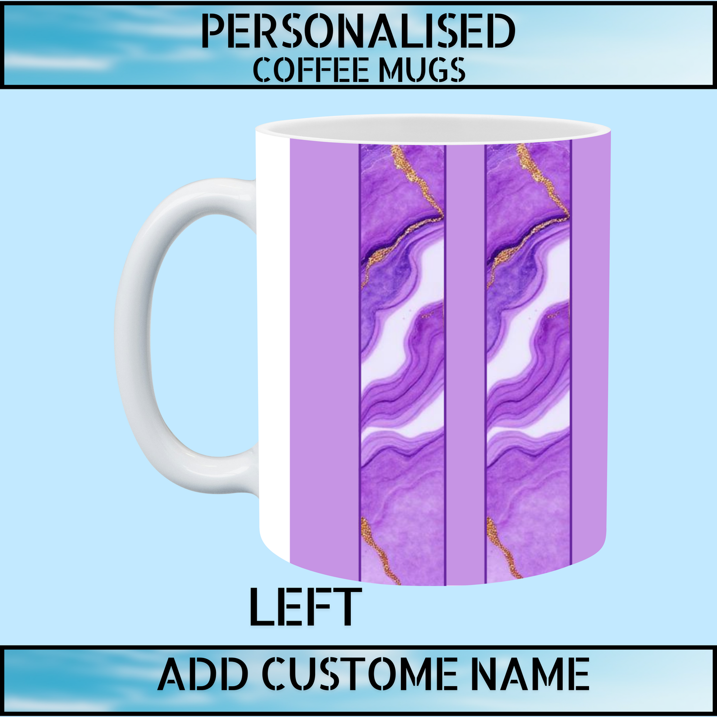 Cool & Elegant Purple Marble Personalised Name Coffee Mug