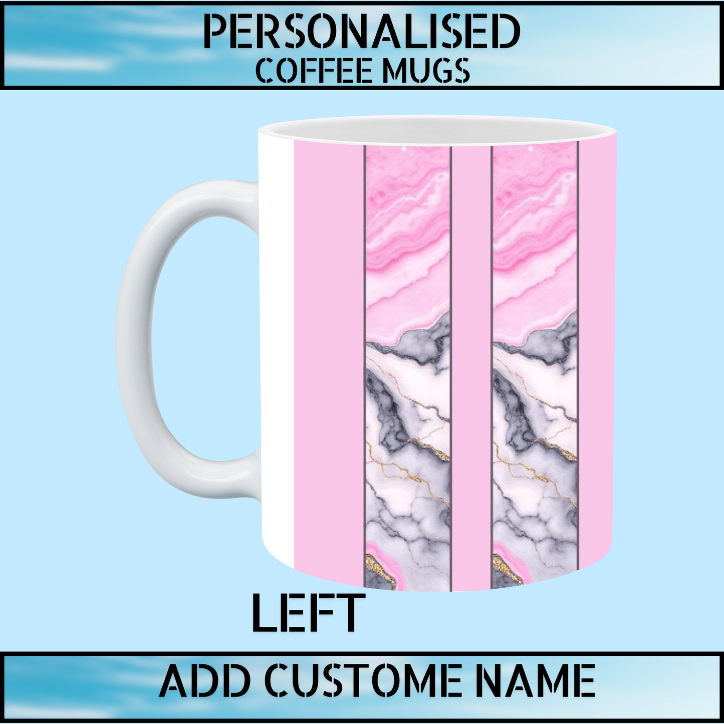Pink Marble Heart Personalised Name Coffee Mug