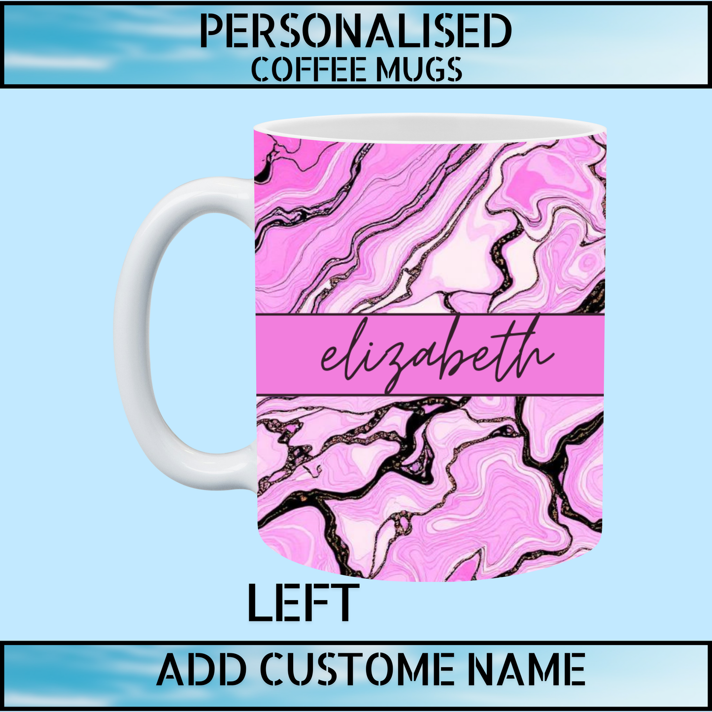 Personalised Pink Marble Name Coffee Mug