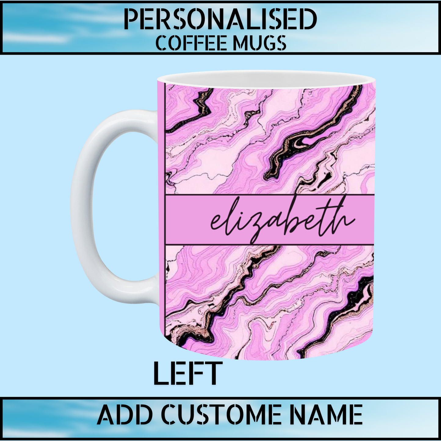 Custom Pink Marble Name Coffee Mug – 11oz