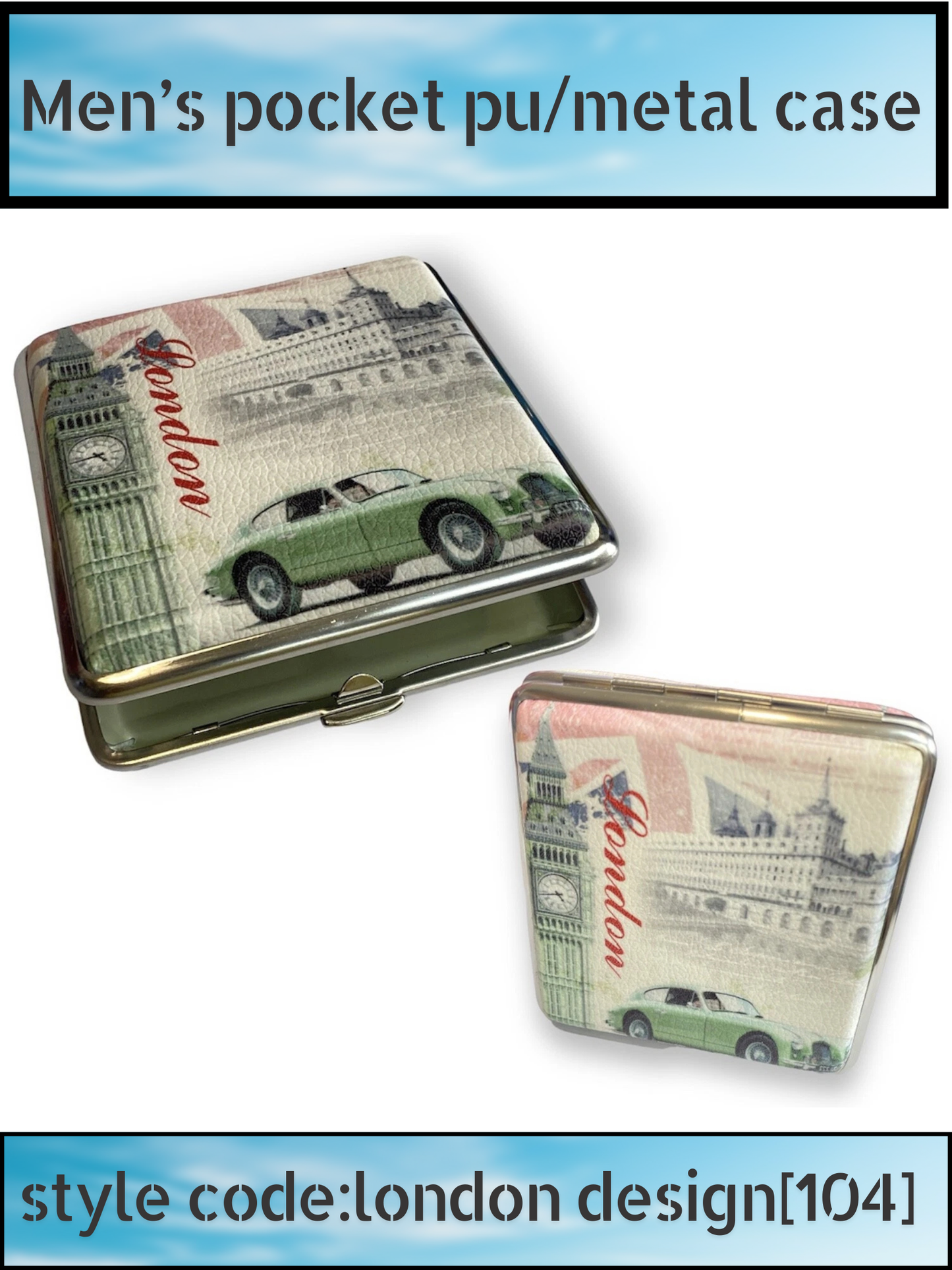 King Size PU Leather Metal Pocket Case – London Skyline Design