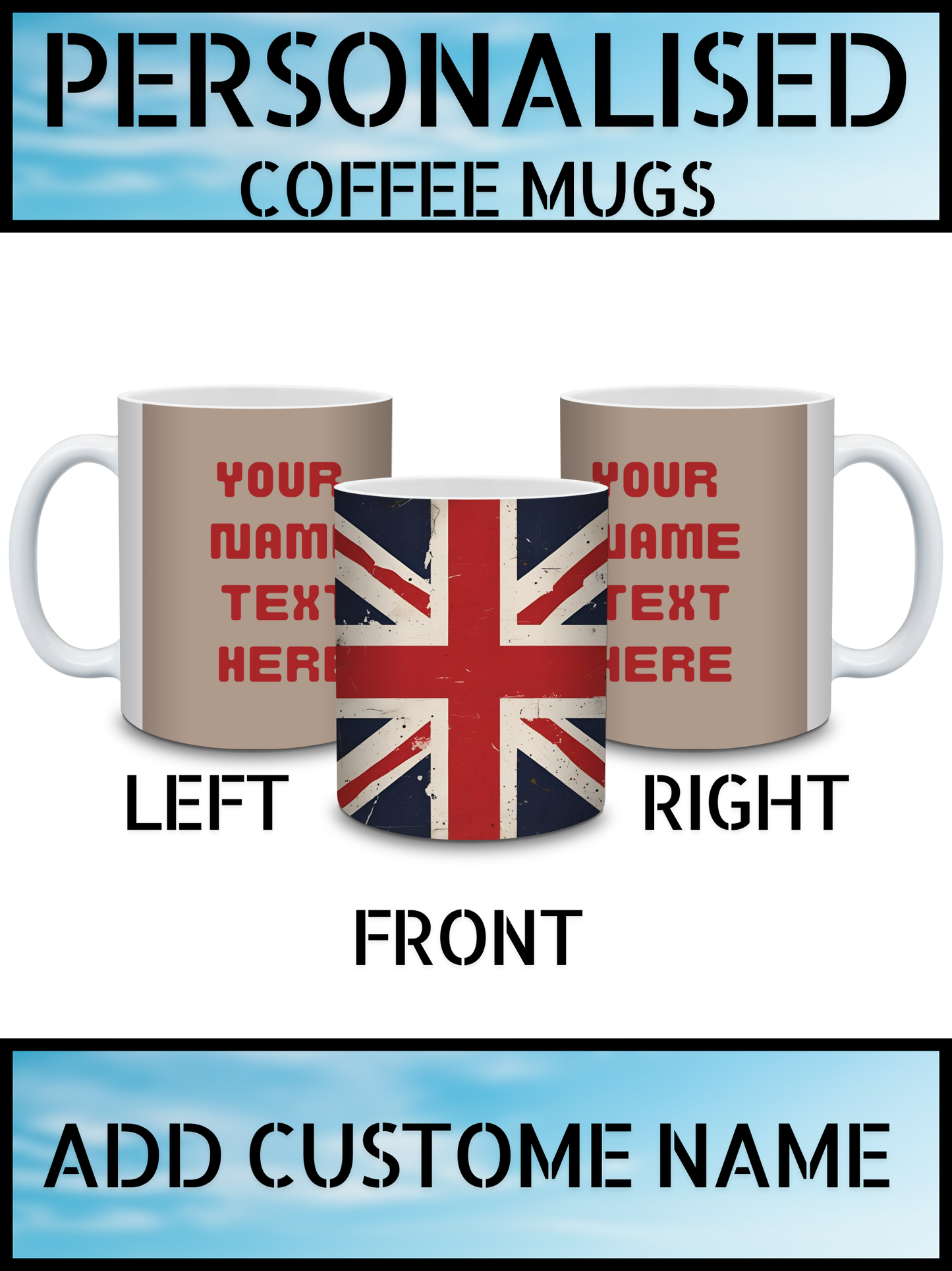 Union Jack Retro Style Coffee Mug – Custom Name Print | Best Value