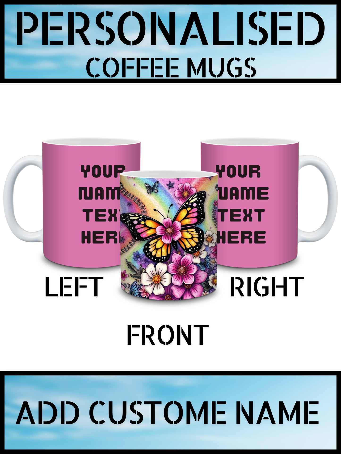 Personalised Butterfly Floral Mug
