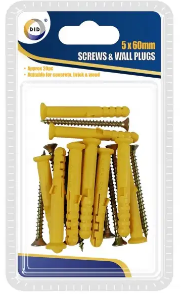 New Wall Plugs. Assorted wall Plugs and Screws set  choose size