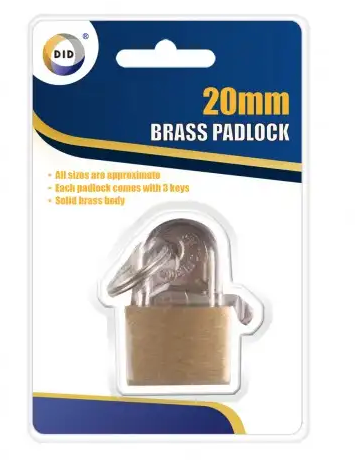 20mm brass padlock with 2 keys DID brand uk stock