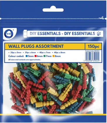 Wall Plugs Assortment Pack – 150pcs Mixed Sizes (5–8mm)