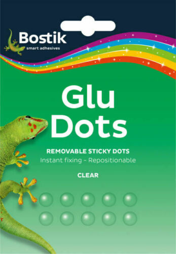 1 xBlu Tak Glu Dots Removable Clear Double Sided Sticky 64 Dots BOSTIK Glue Tack