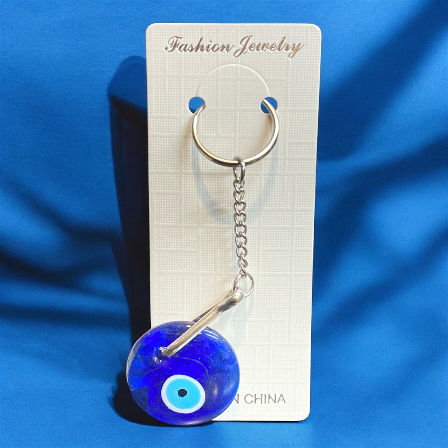 Blue Evil Eye Glass Keyring Handmade Lampwork Pendant Protection Charm Keychain UK