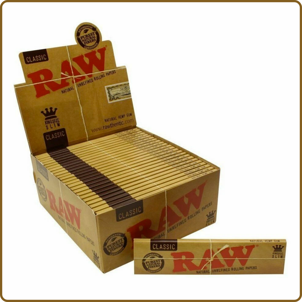 RAW Classic King Size Slim Rolling Papers β Full Box of 50 Booklets