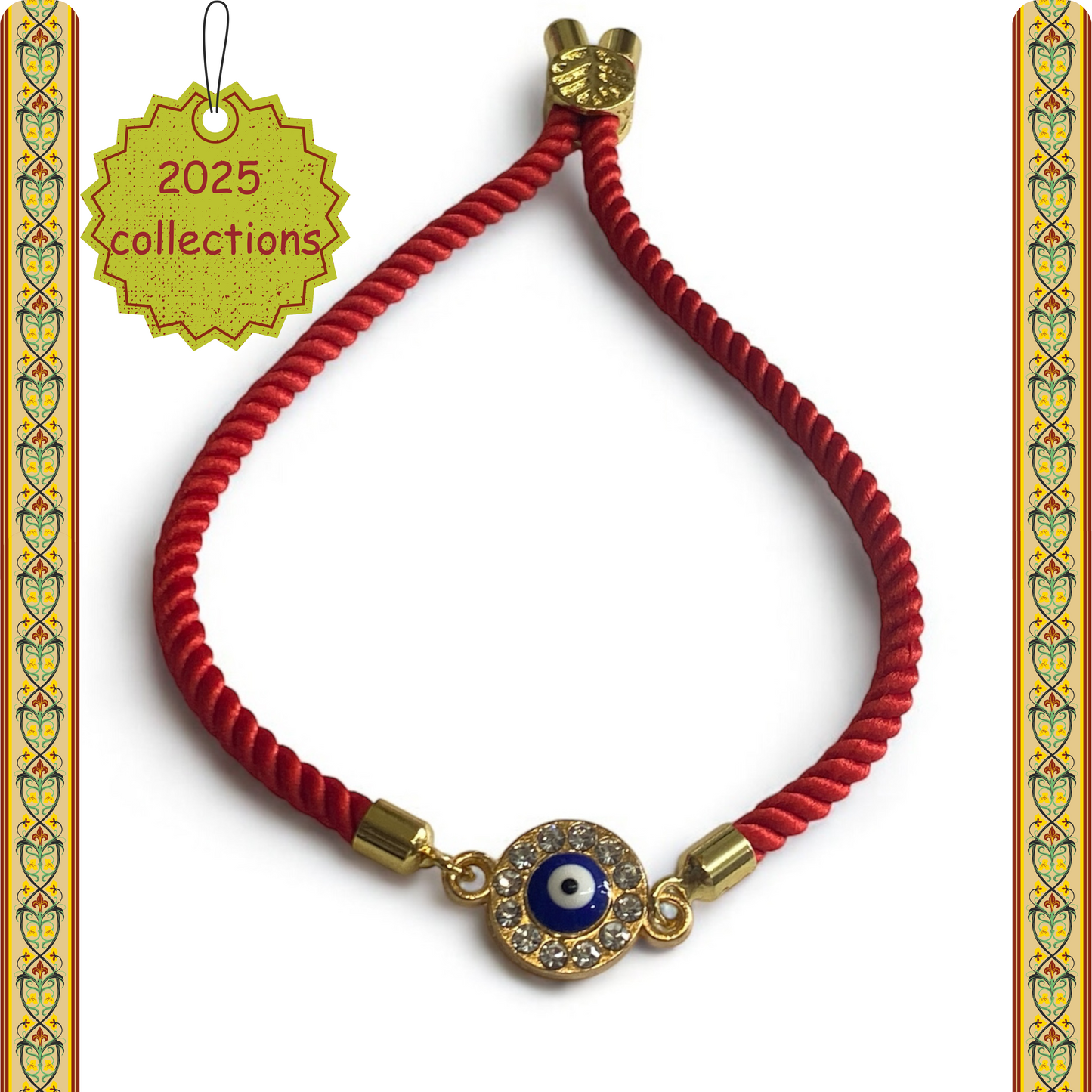 Handmade Evil Eye Rakhi Bracelet for Men & Kids – Red Adjustable Rope | 2025 Raksha Bandhan Gift