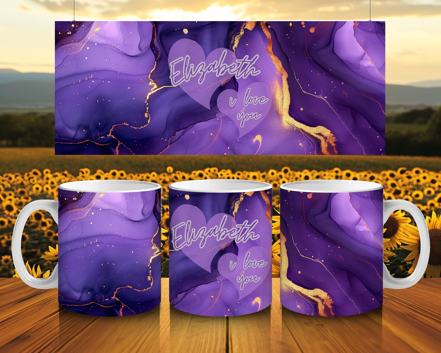 Personalised Purple Marble Mug – Custom Name & Message Gift – 11oz Coffee Mug