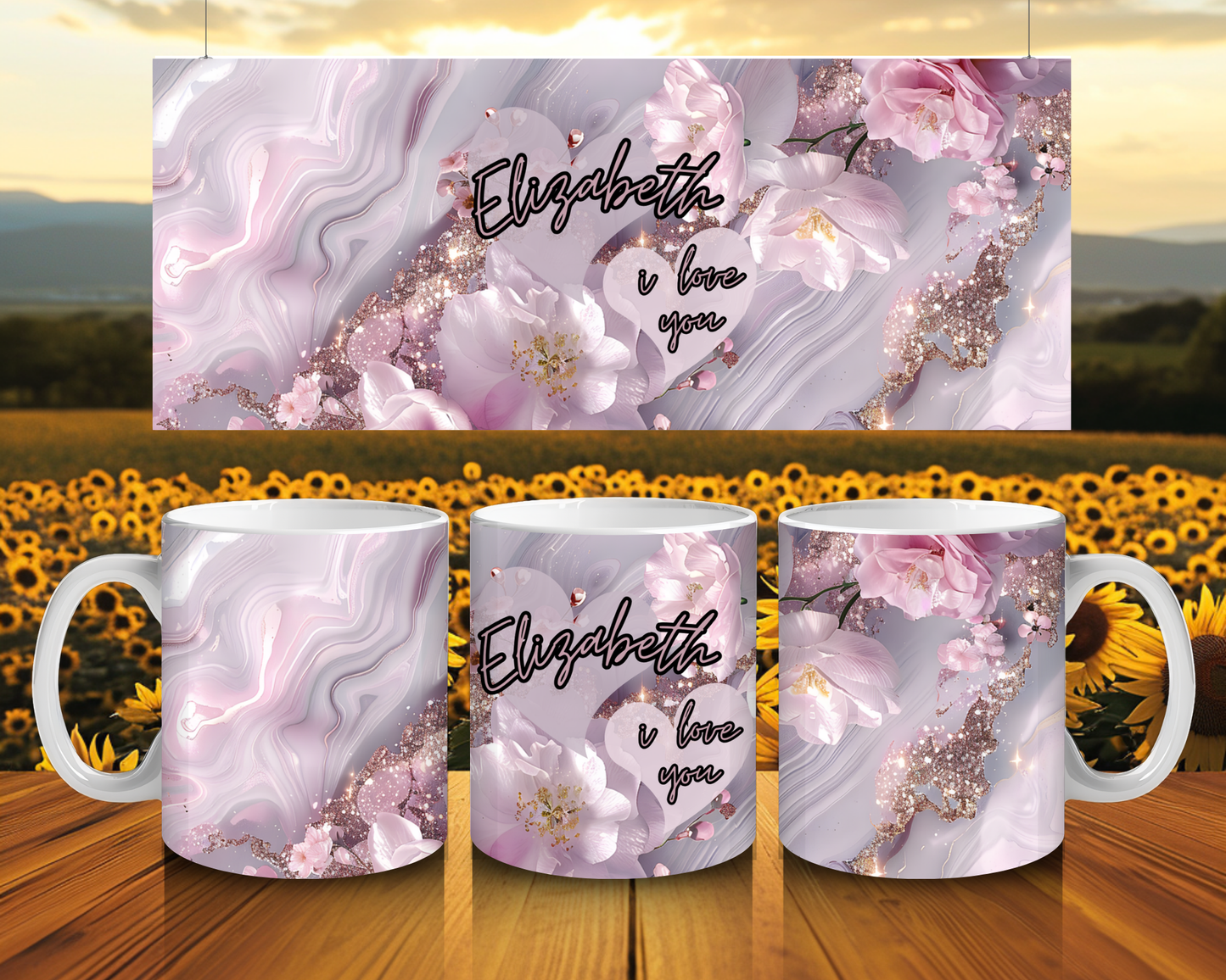 Personalised Ceramic Mug – Light Pink Marble Look with Custom Name