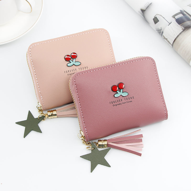 Ladies Wallet Short Cartoon Cute Cherry Clutch Bag Little Girl Coin Purse Zipper Bag