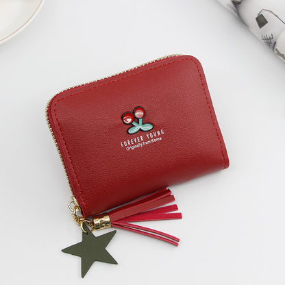 Ladies Wallet Short Cartoon Cute Cherry Clutch Bag Little Girl Coin Purse Zipper Bag