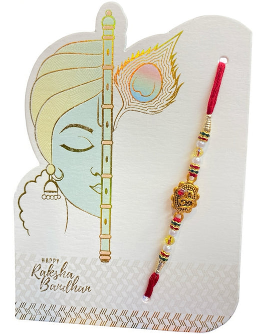 Fancy Designer Rakhi with OM Pendant | Red Thread | [NKB LONDON UK LTD] Rakhi Local Trader Supplier UK | Wholesale Seller | London