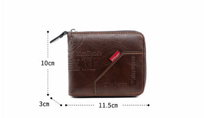 Men's Zipper Short Wallet Large Capacity Multiple Card Slots Tri-fold Chain Bag