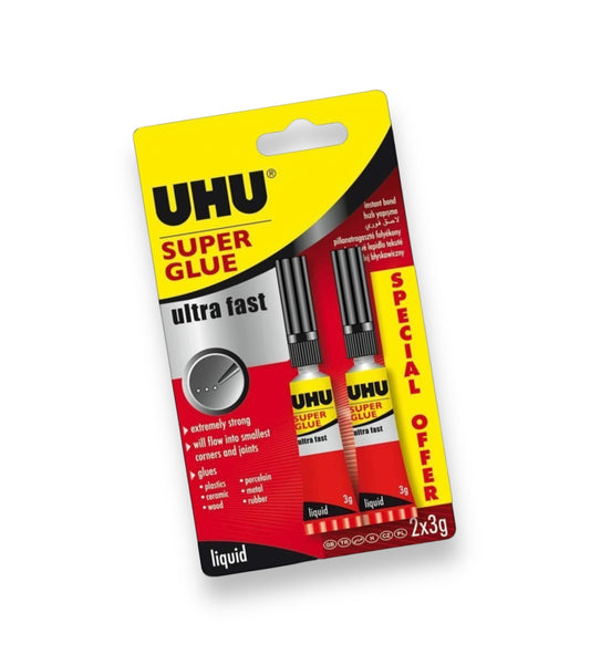UHU Super Glue Ultra Fast Water Resistant Extreme Strength 3G - Twin Pack