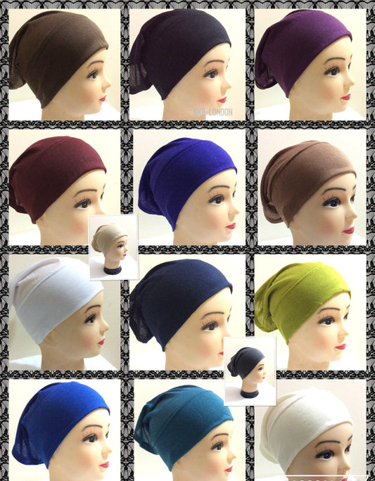 Women Ladies Under Scarf Hijab Tube Bonnet Bone Cap Band (12 X RANDOM MIX)