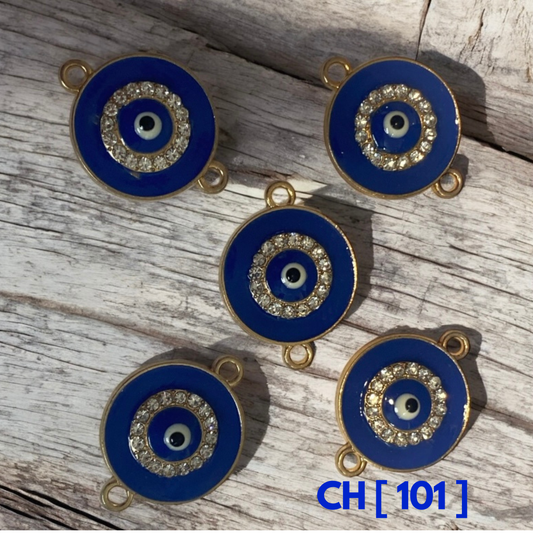Evil Eye Connector Charms | Enamel Gold Base | Pack of 5 | CH[101]