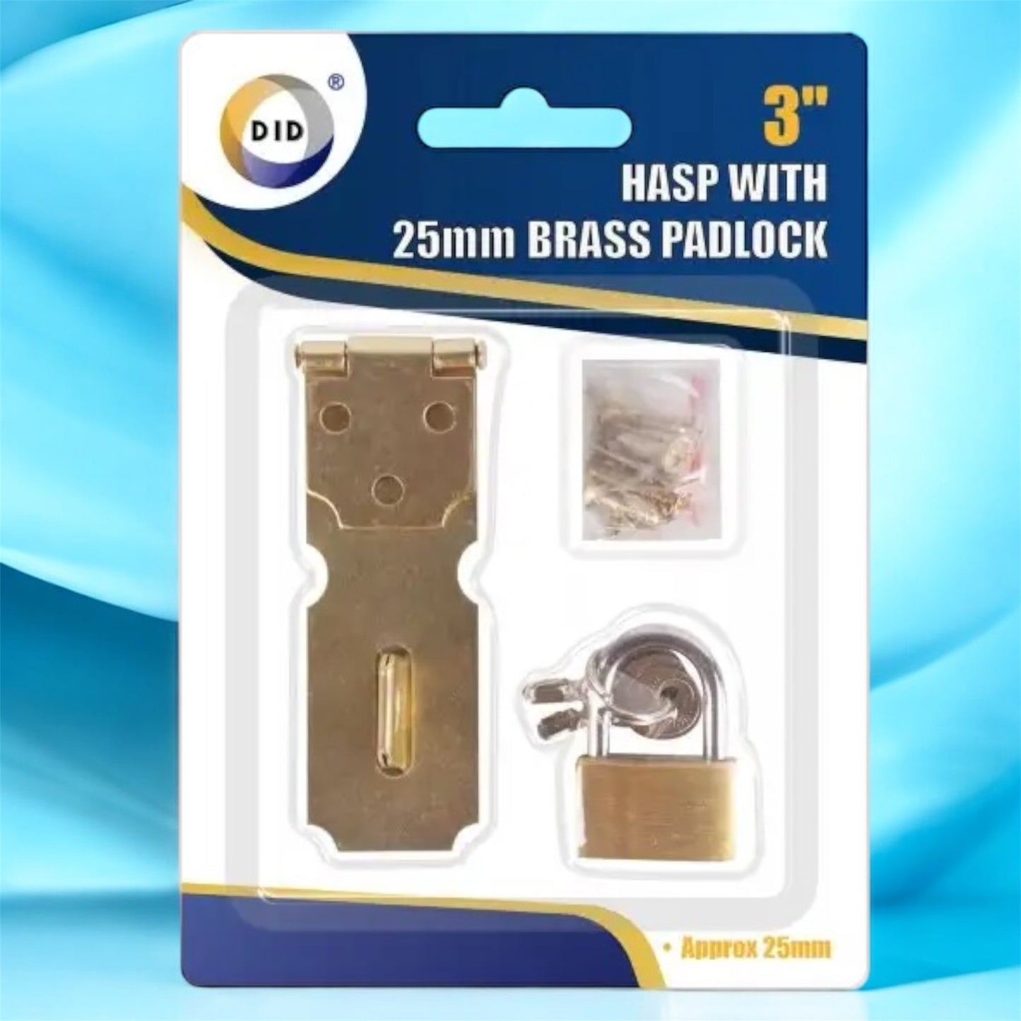Hasp and Padlock Set – 3" Hasp with 25mm Brass Padlock for Secure Door & Gate Safety