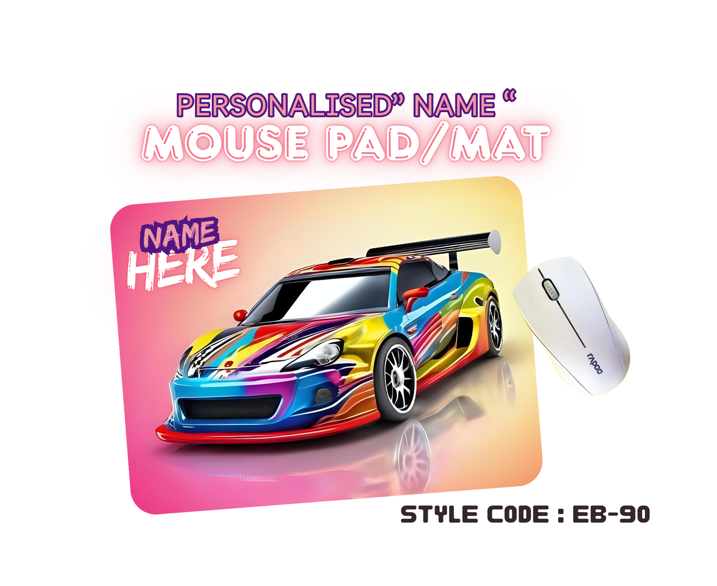 Personalised Racing Cars Mouse Mat | Pad | Custom Name Print | EB84–EB98 Designs