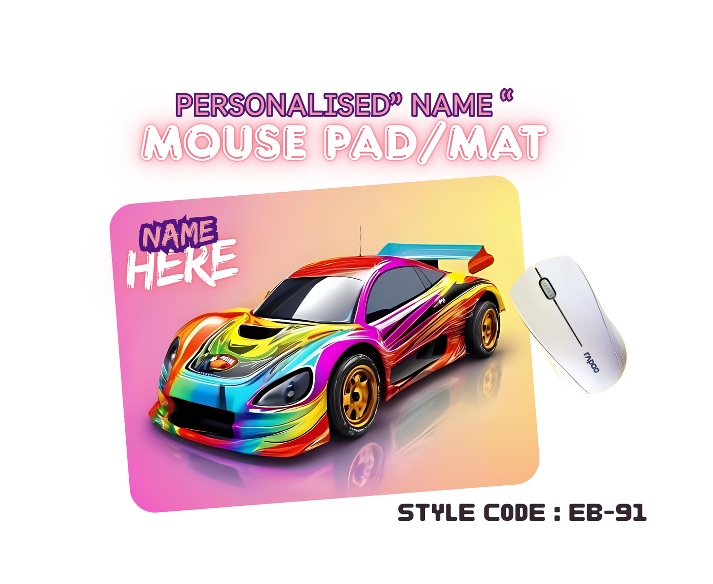 Personalised Racing Cars Mouse Mat | Pad | Custom Name Print | EB84–EB98 Designs