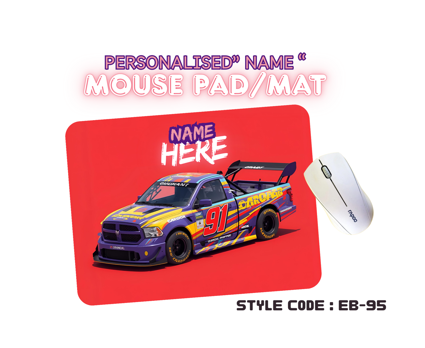 Personalised Racing Cars Mouse Mat | Pad | Custom Name Print | EB84–EB98 Designs