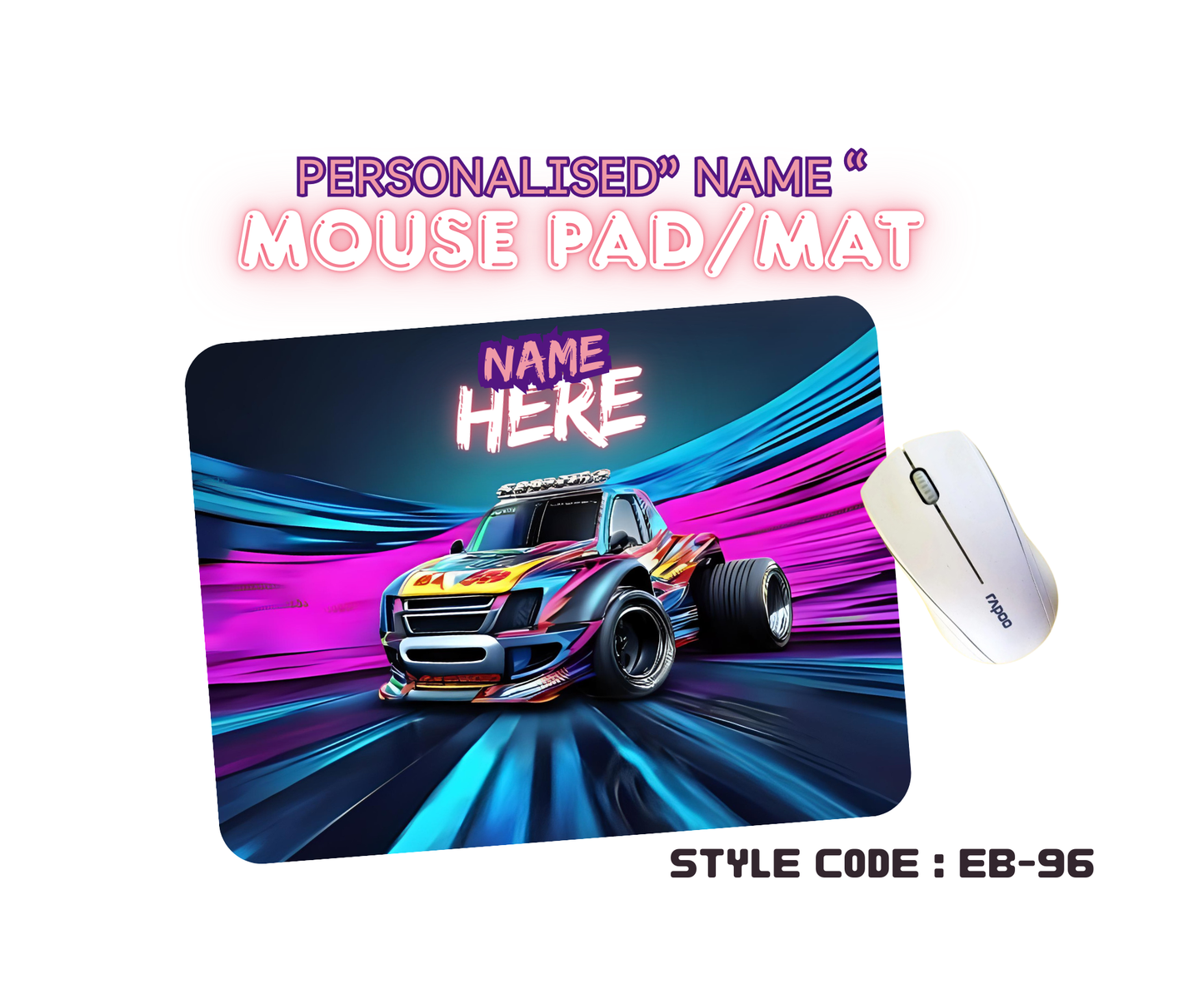 Personalised Racing Cars Mouse Mat | Pad | Custom Name Print | EB84–EB98 Designs