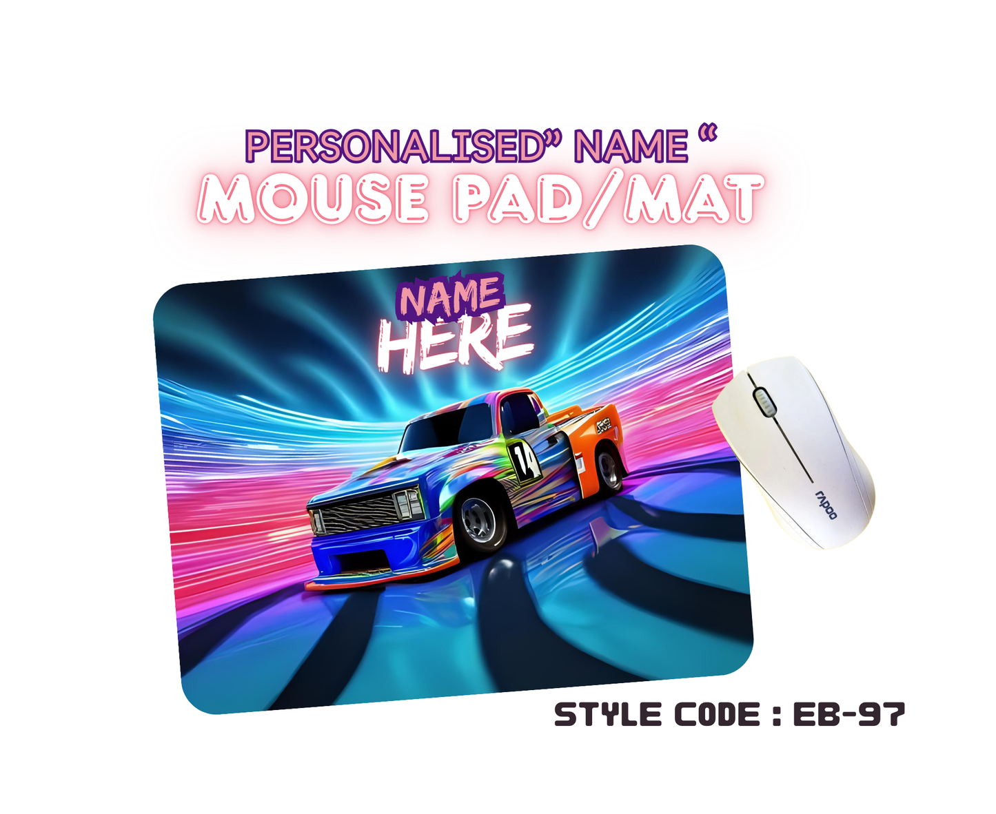 Personalised Racing Cars Mouse Mat | Pad | Custom Name Print | EB84–EB98 Designs