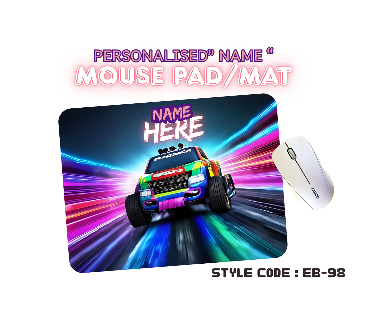 Personalised Racing Cars Mouse Mat | Pad | Custom Name Print | EB84–EB98 Designs