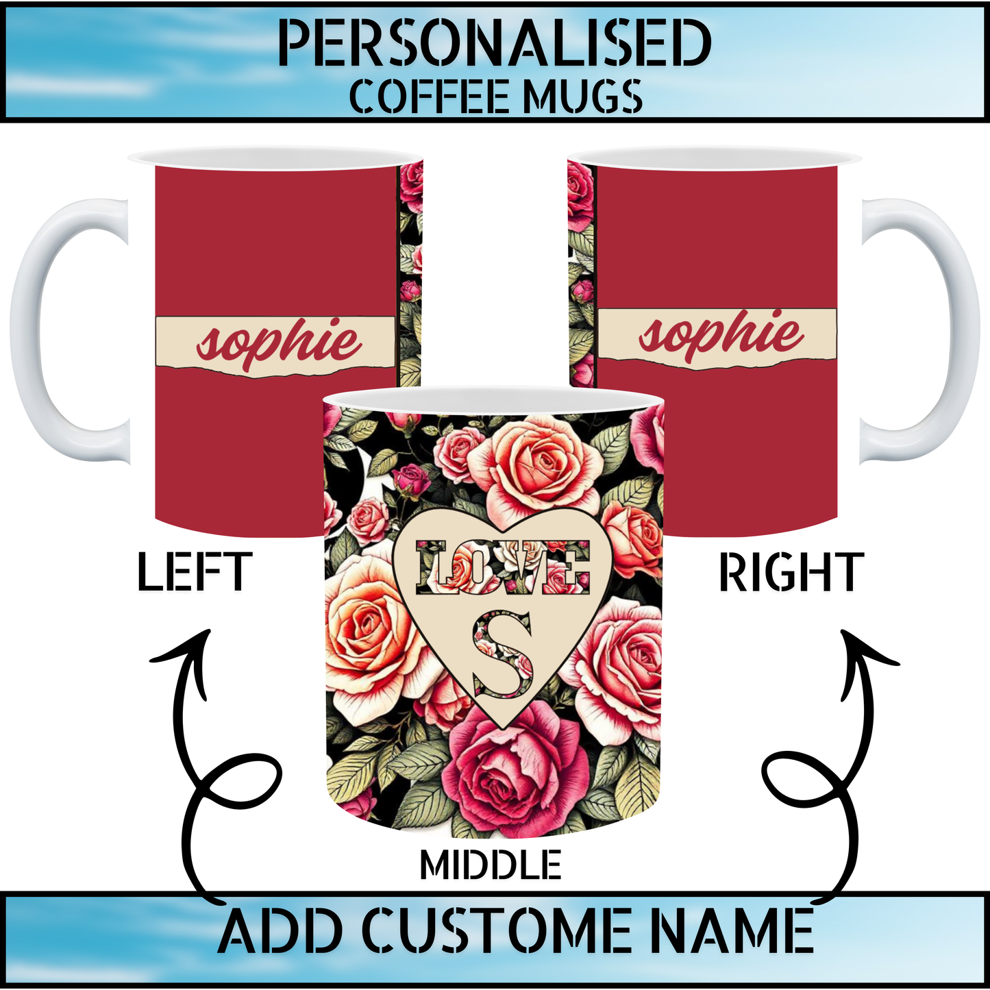 Personalised Floral Name Mug with Heart Initial