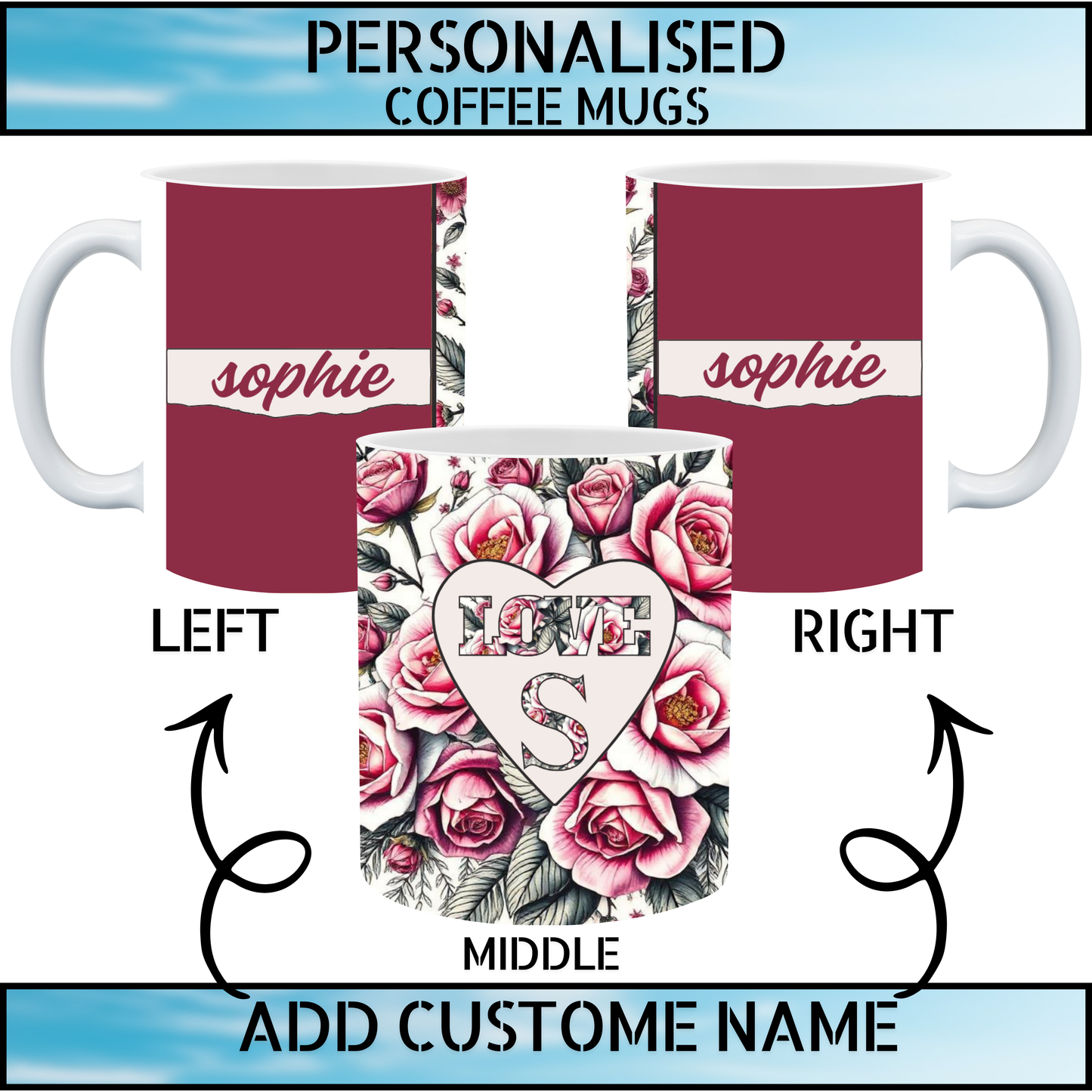 Floral Heart Initial Personalised Mug