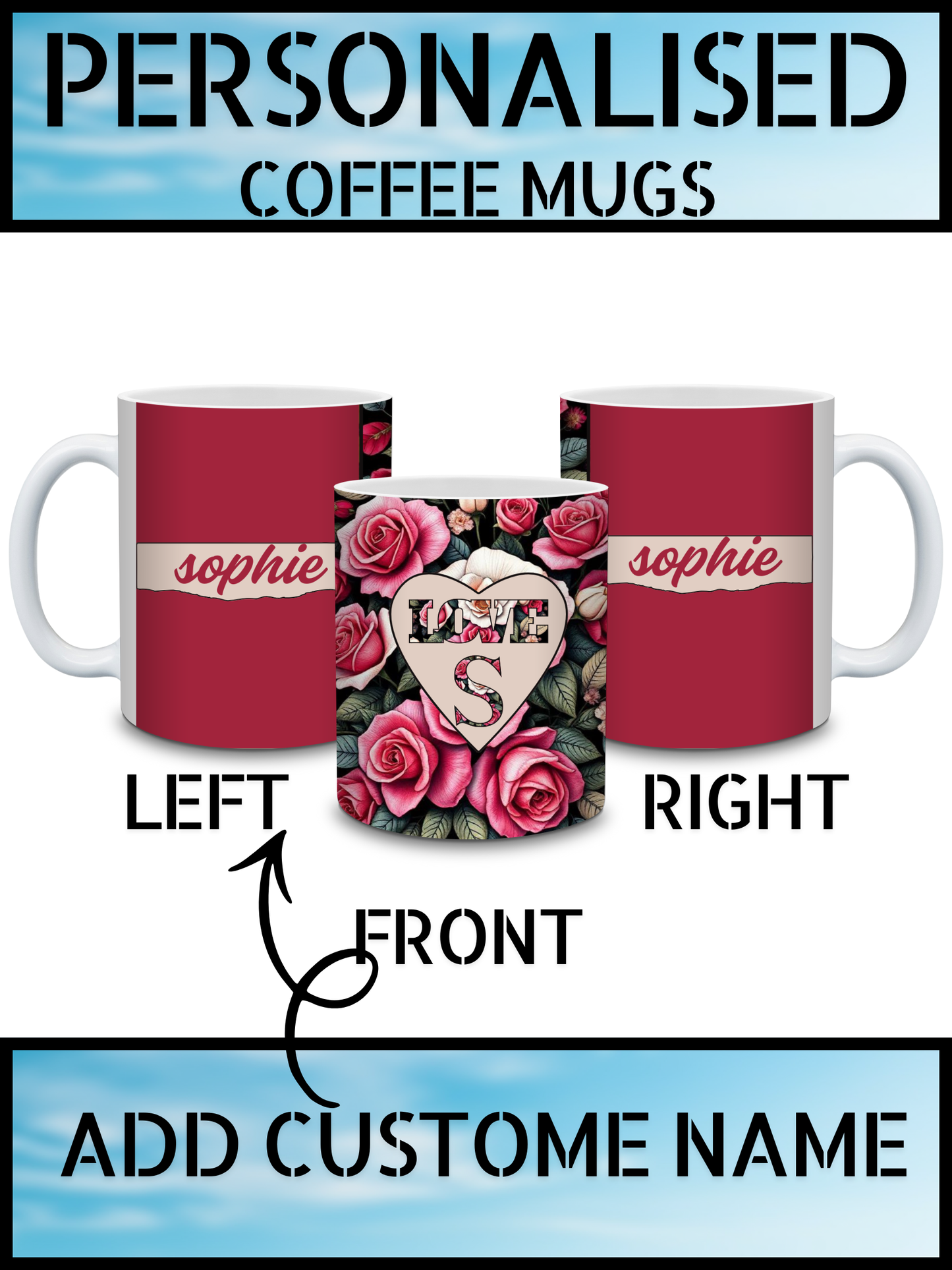 Floral Heart Initial Personalised Mug