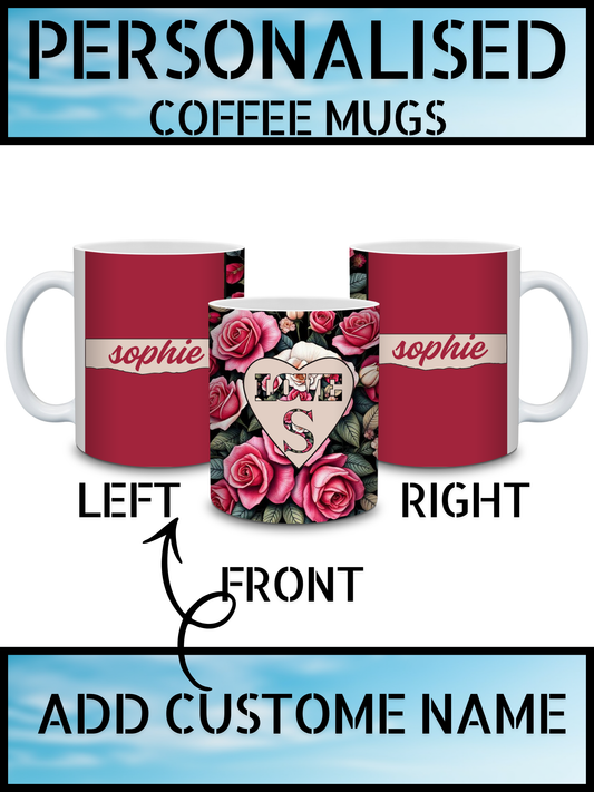 Floral Heart Initial Personalised Mug