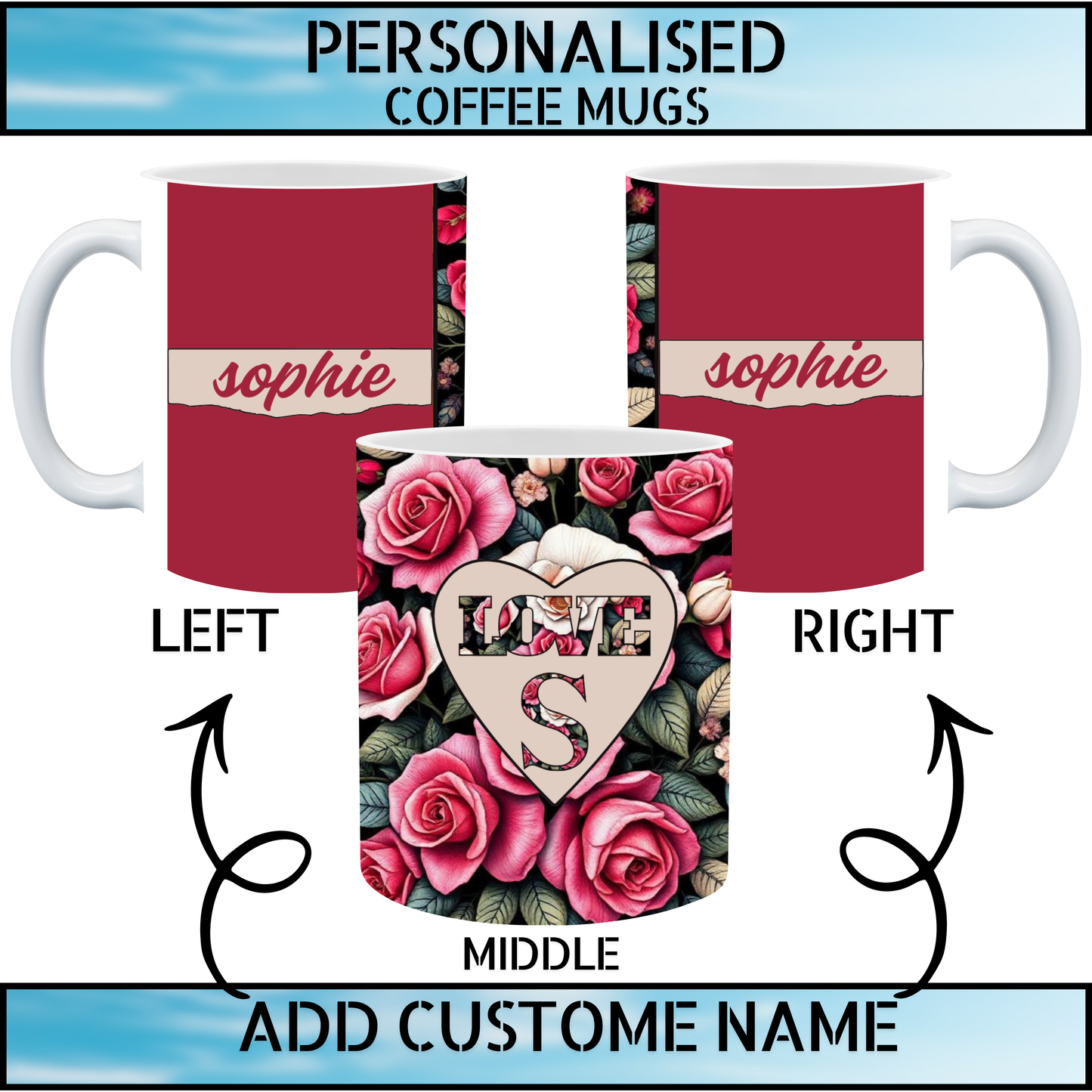 Floral Heart Initial Personalised Mug
