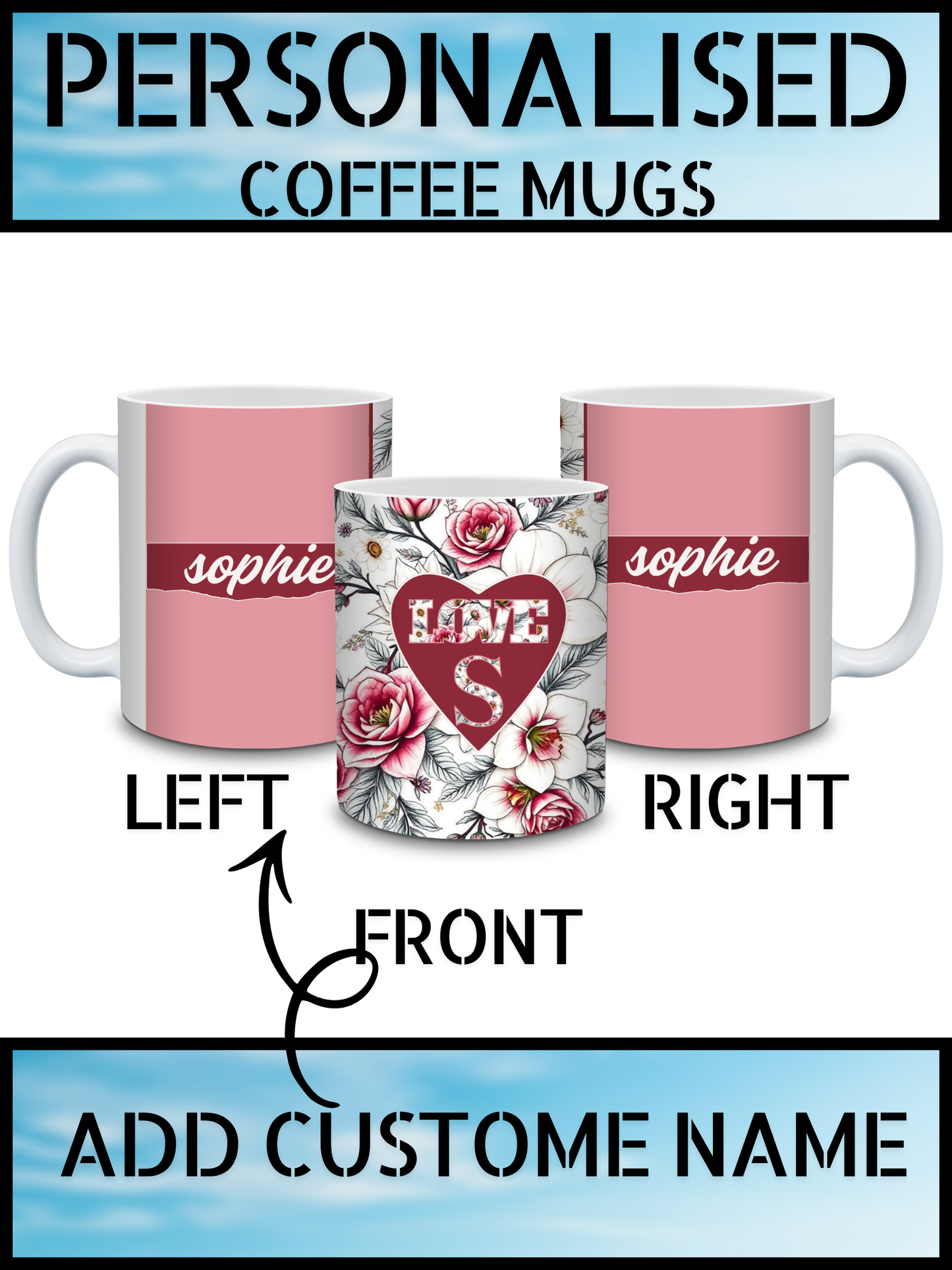 Personalised Floral Heart Initial Mug