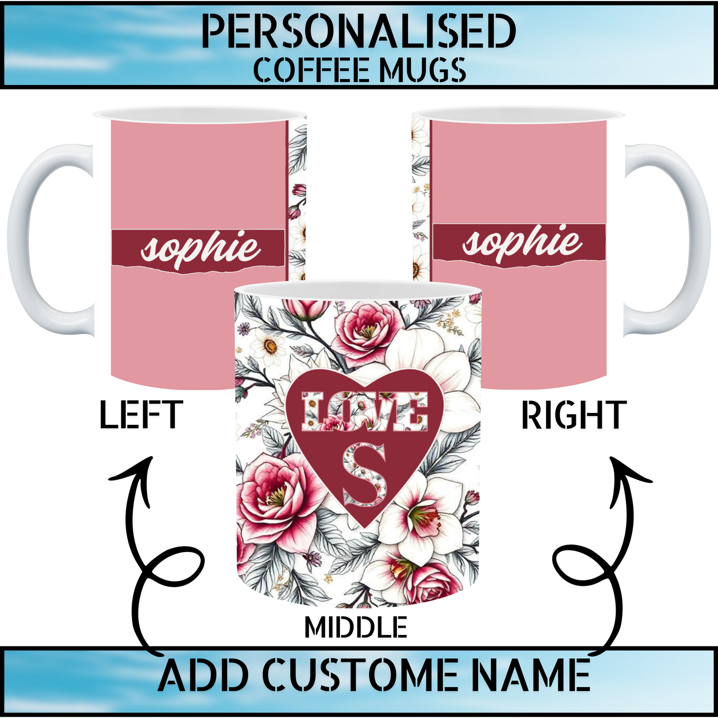 Personalised Floral Heart Initial Mug