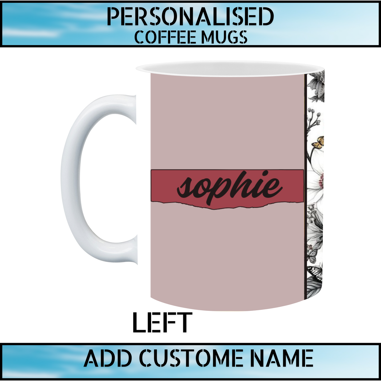 Floral Heart Initial Personalised Coffee Mug